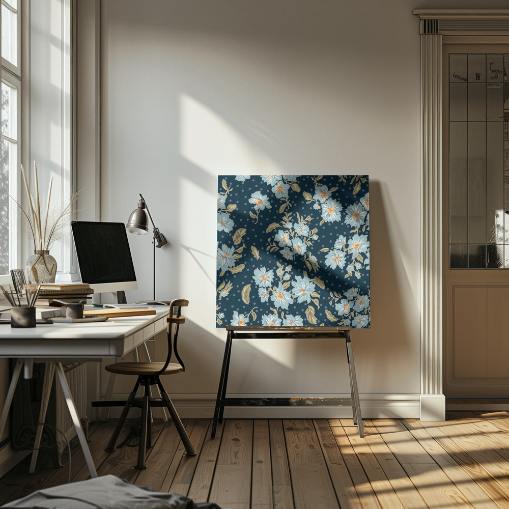 Floral Heritage boeket met maanlichtblauw patroon | Canvas