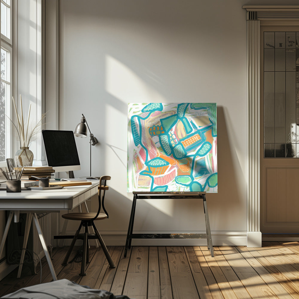 Blauw en oranje patroon | Canvas