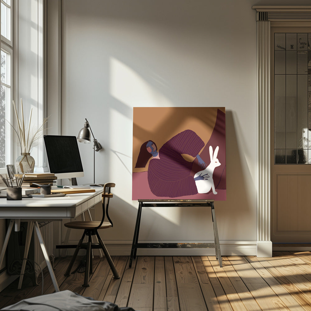 Dame en konijn | Canvas