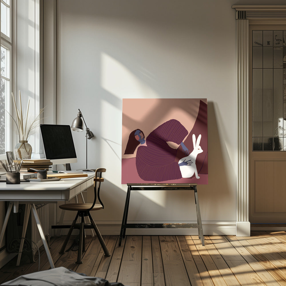 Dame en konijn | Canvas