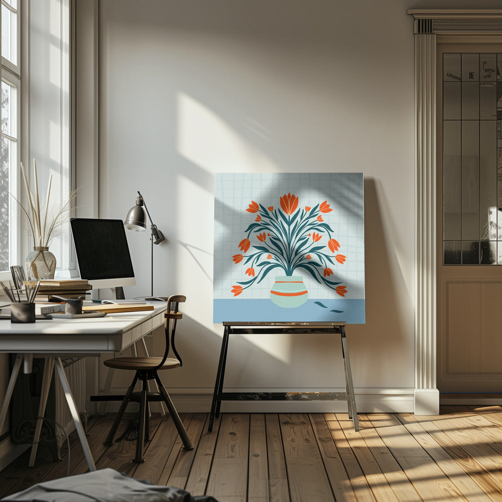 Tulpen in een vaas - turquoise | Canvas