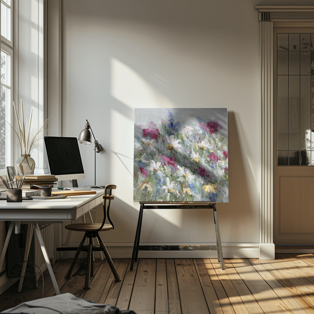 Madeliefje in roze, witte en gele tinten | Canvas