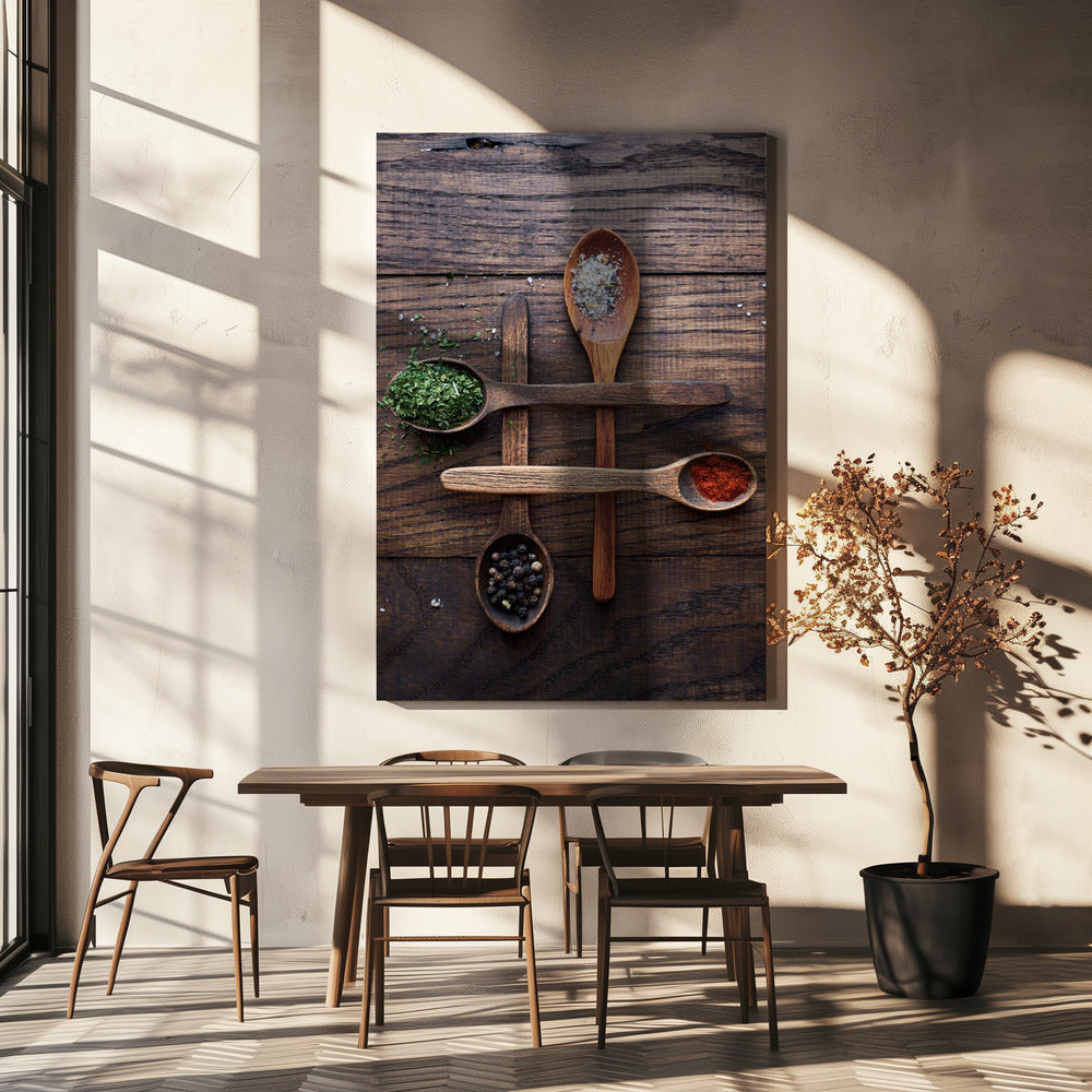 Houten lepels met kleurrijke kruiden | Canvas