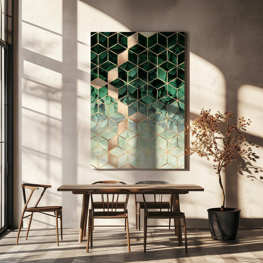 Bladeren en blokjes | Canvas
