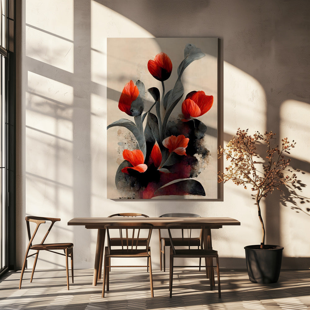 Karmozijnrode bloesems | Canvas