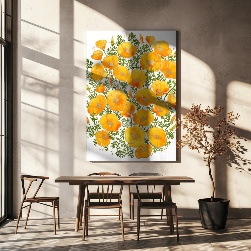 Californische klaprozen met gouden accenten | Canvas
