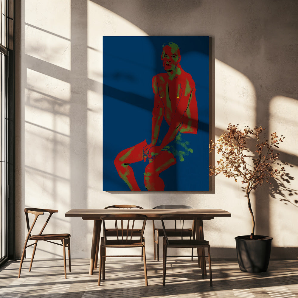 Een man poserend in het blauw | Canvas