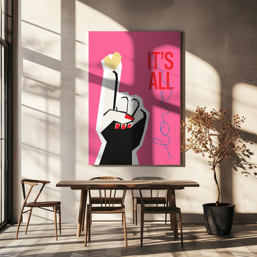 Het is allemaal liefde hand roze | Canvas
