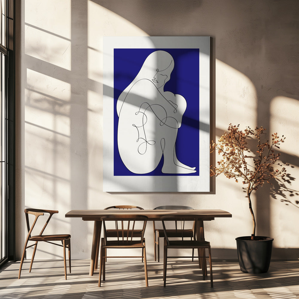 Zittende vrouw blauw | Canvas