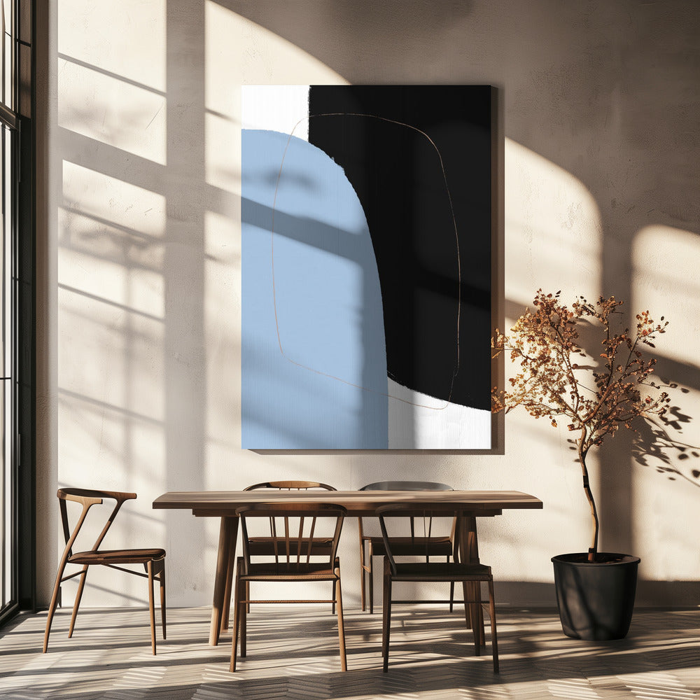 Overlappende zwarte en blauwe vormen | Canvas