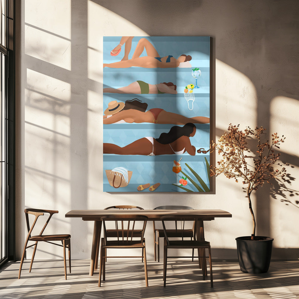 Dames bij het zwembad | Canvas