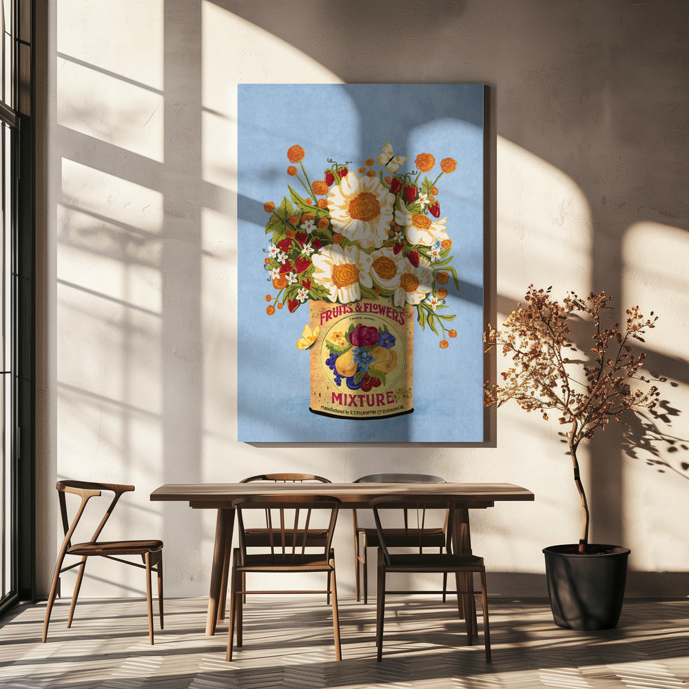 Bloemen in een vintage theeblik | Canvas