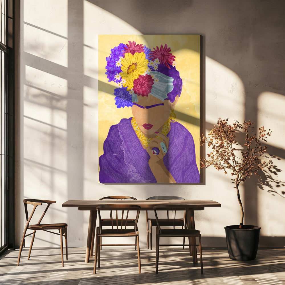Frida en bloemen | Canvas