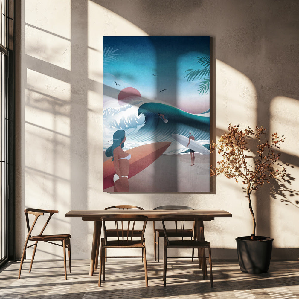 Zonsondergang Surfscène | Canvas