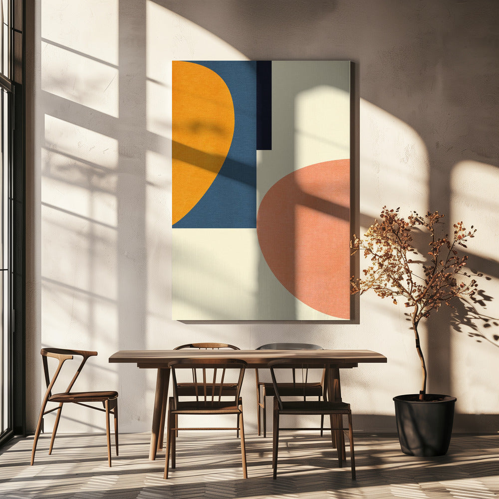 Regenboog Plus Vormen Blauw Mosterd1 | Canvas