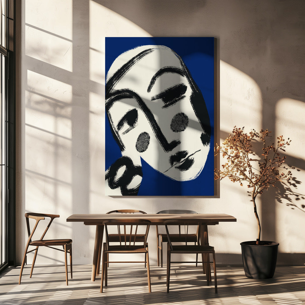 Rustend portret in blauw | Canvas