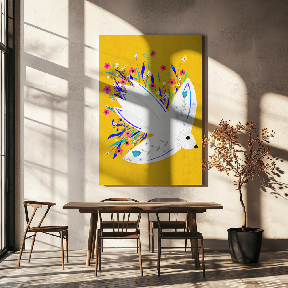 Vogel in bloemen illustratie | Canvas
