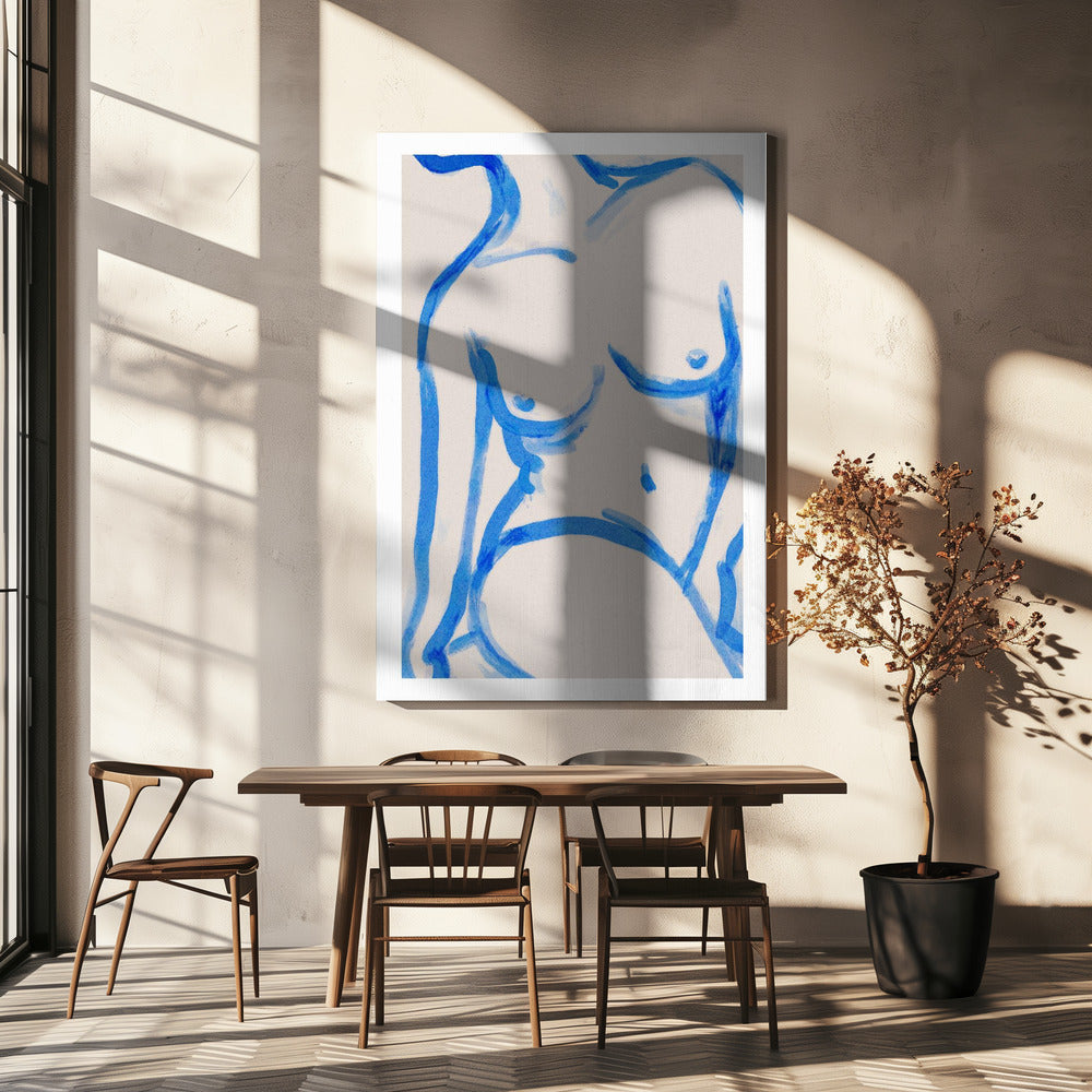 Blauwe contouren nude | Canvas