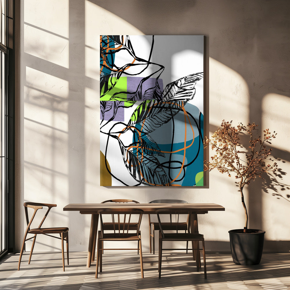 Abstracte zwarte bladeren met kleur nr. 1 | Canvas
