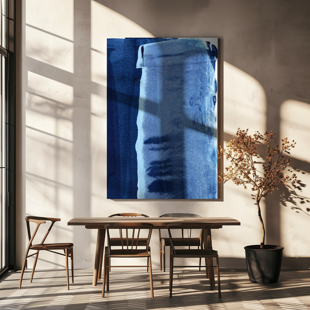 Blauwe textuur met vloeiende verticale lijnen | Canvas