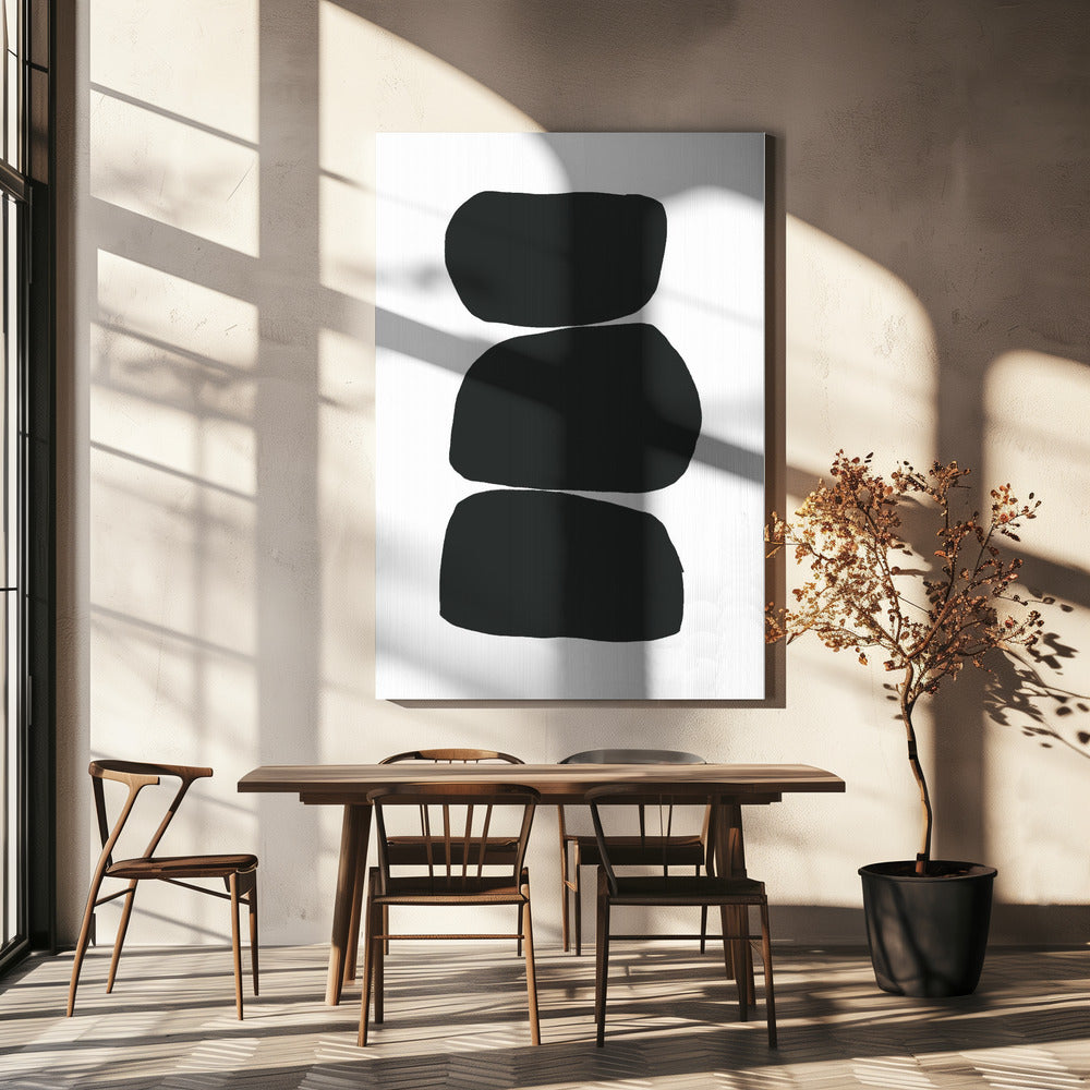 Drie gestapelde zwarte vormen | Canvas