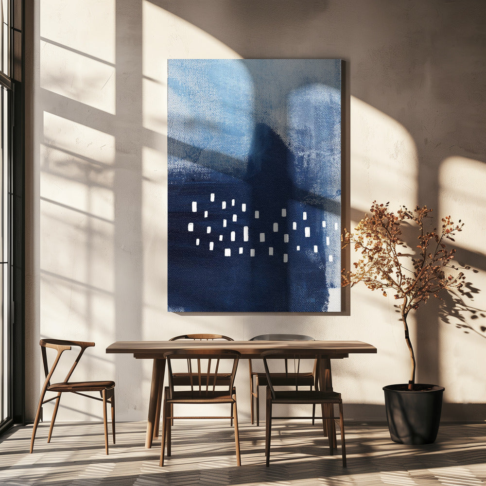 Blauwe tinten en witte rechthoekige elementen | Canvas