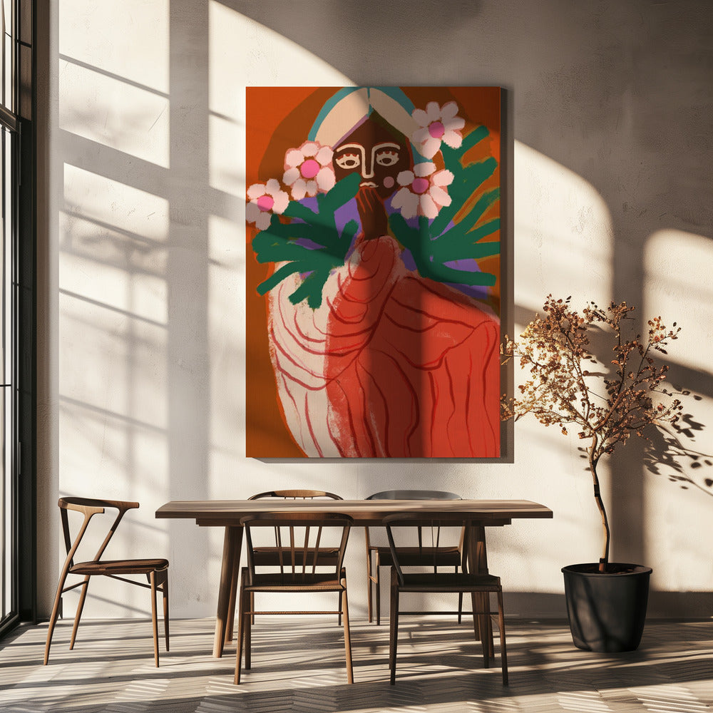 Verlegen bloemenmeisje | Canvas
