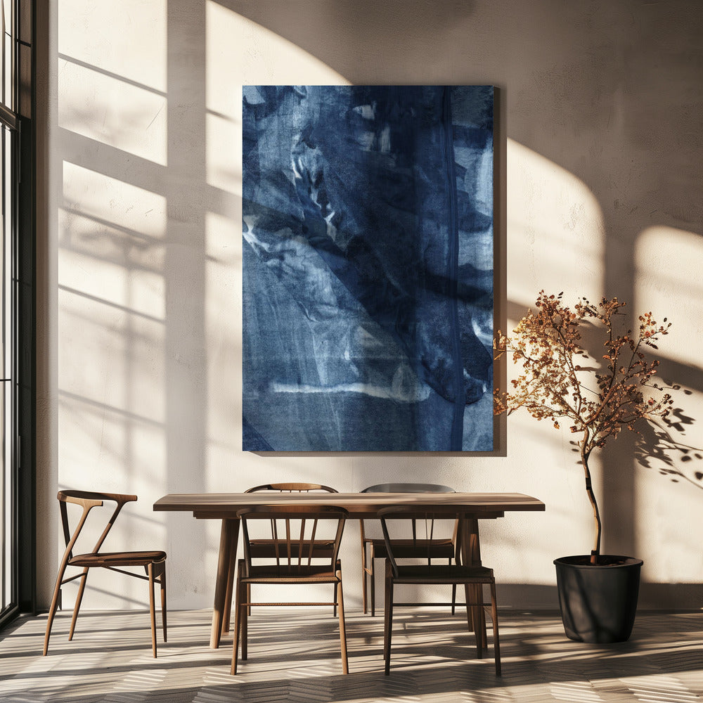 Blauwe textuur met vloeiende verticale lijnen | Canvas