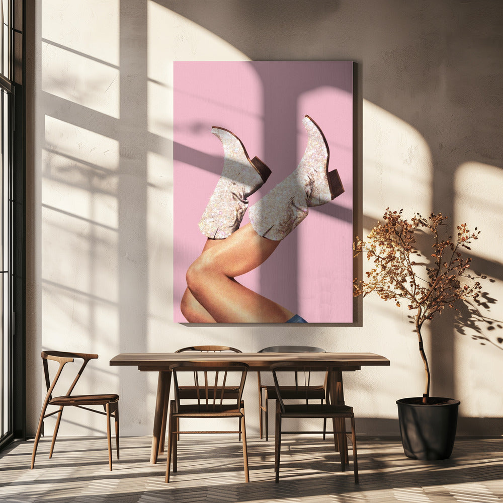 Deze laarzen - Glitterroze II | Canvas