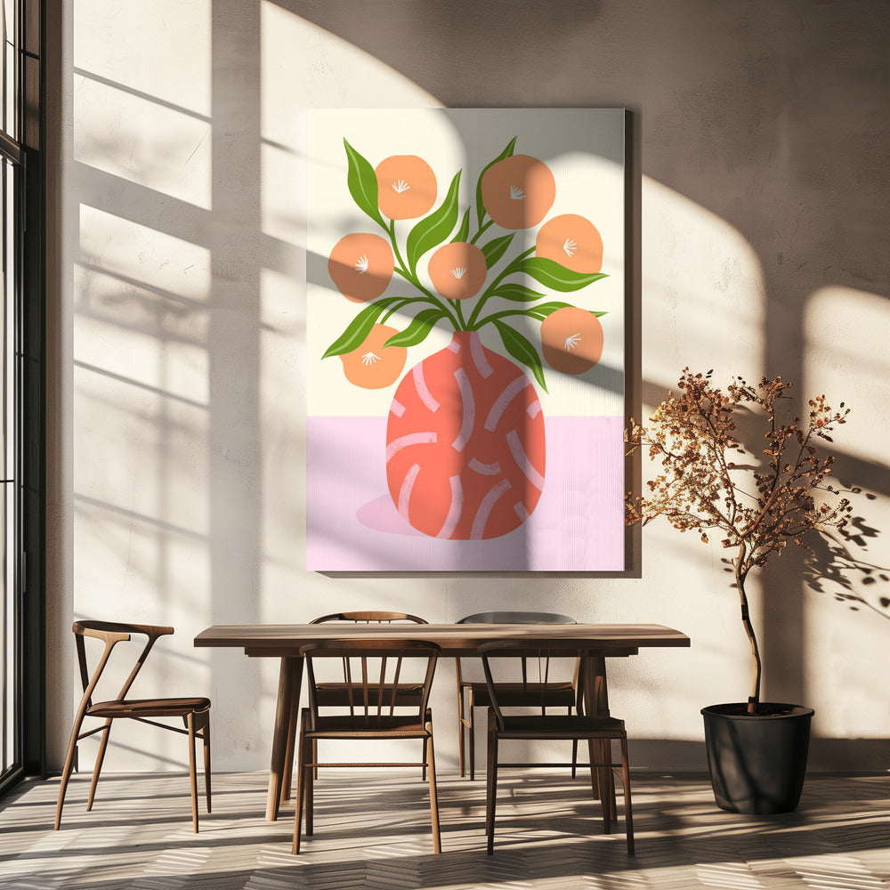 Bloemen in koraalvaas | Canvas