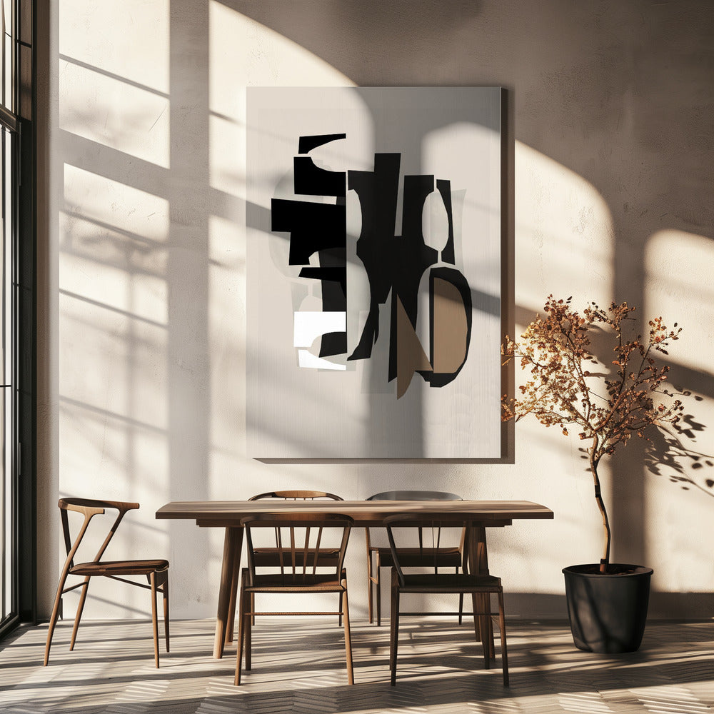 Zwart-wit en bruin reliëf 2 | Canvas