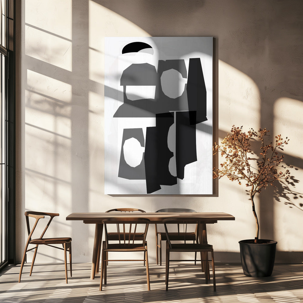 Zwart-witte uitgesneden vormen 3 | Canvas