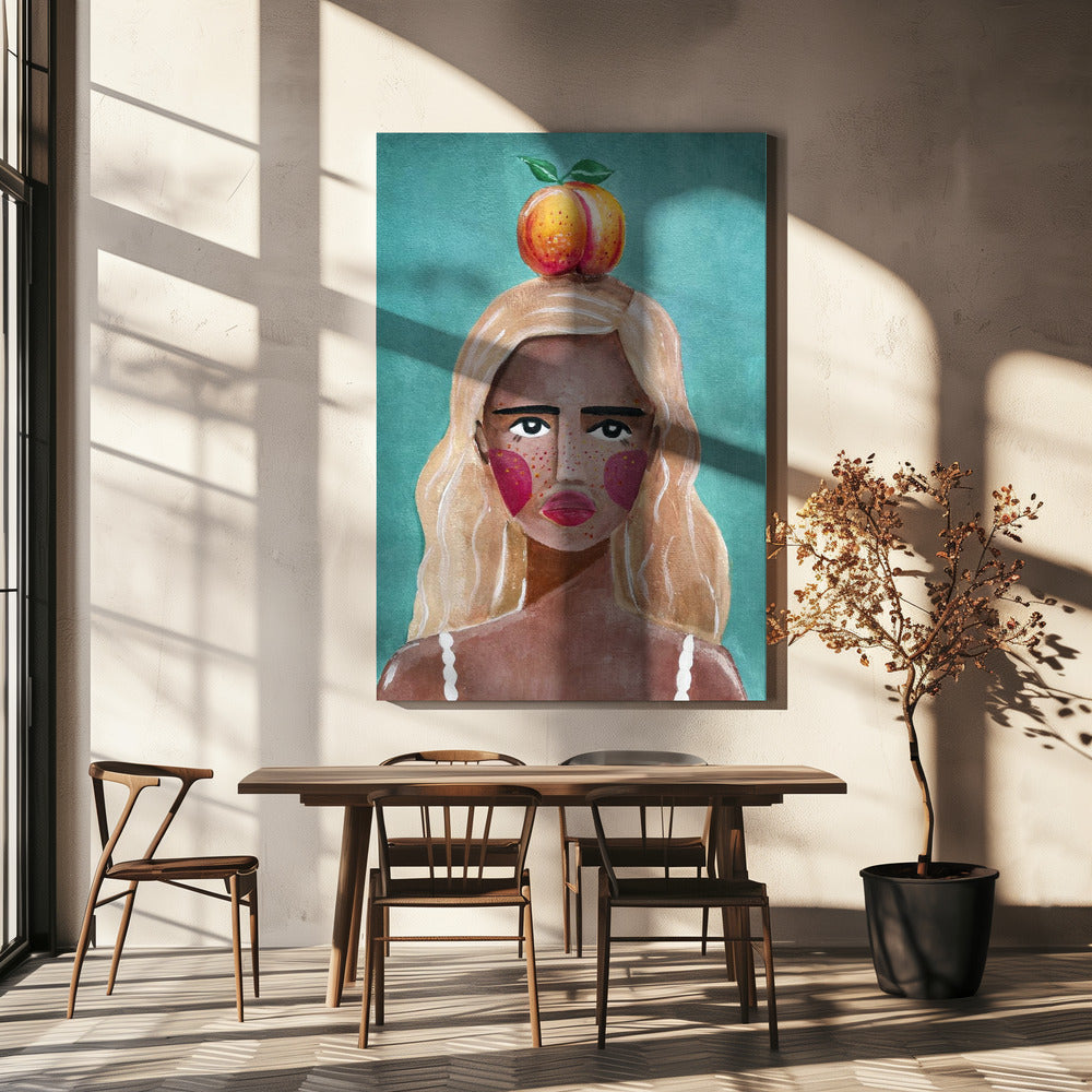 Vrouw met perzik | Canvas