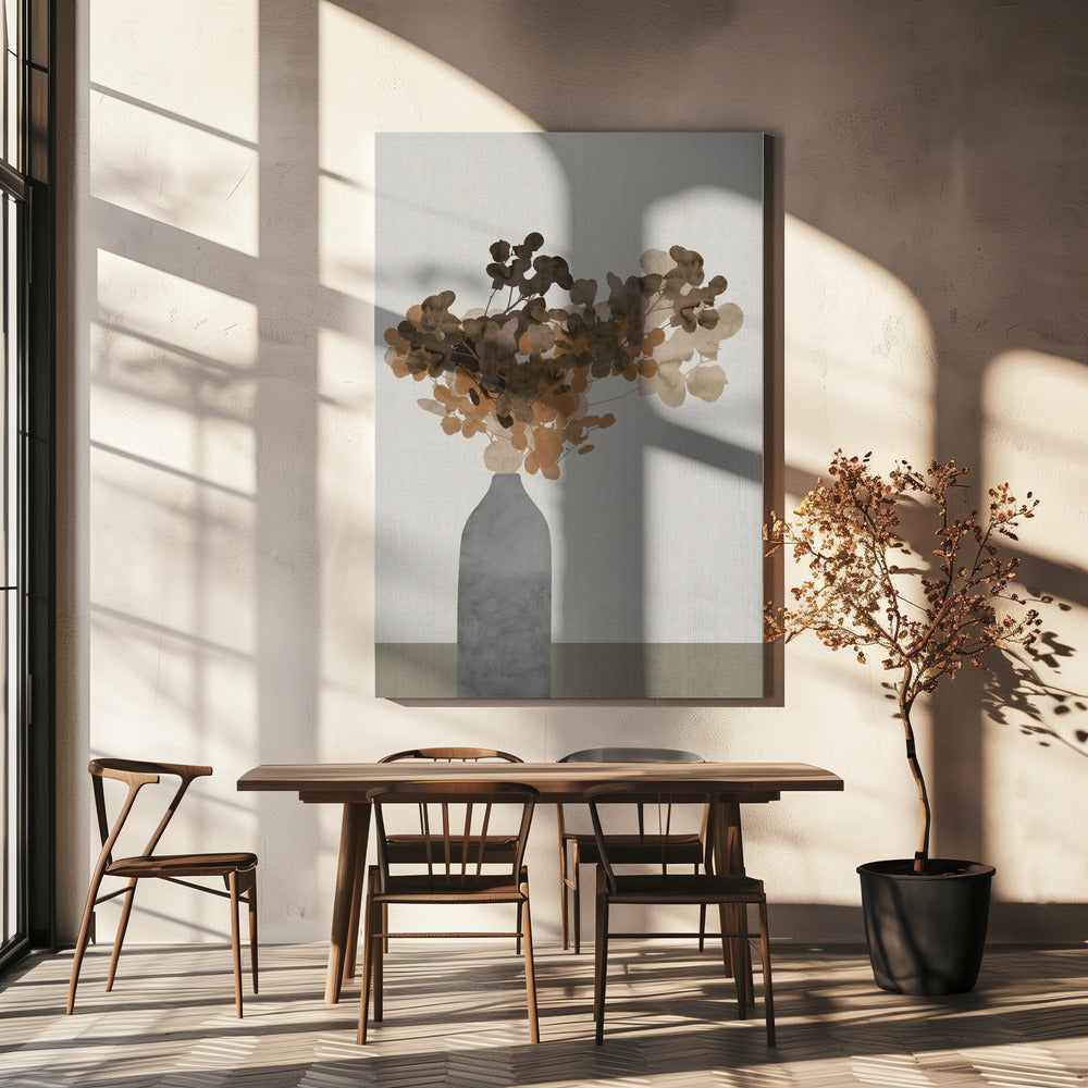 Roestbruine gedroogde bloemen in vaas op tafel 2 | Canvas