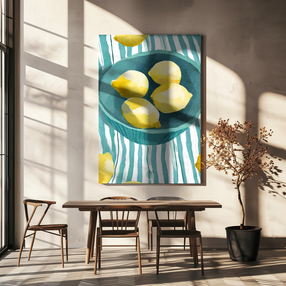 Zitronen in turkisfarbener Schale | Canvas