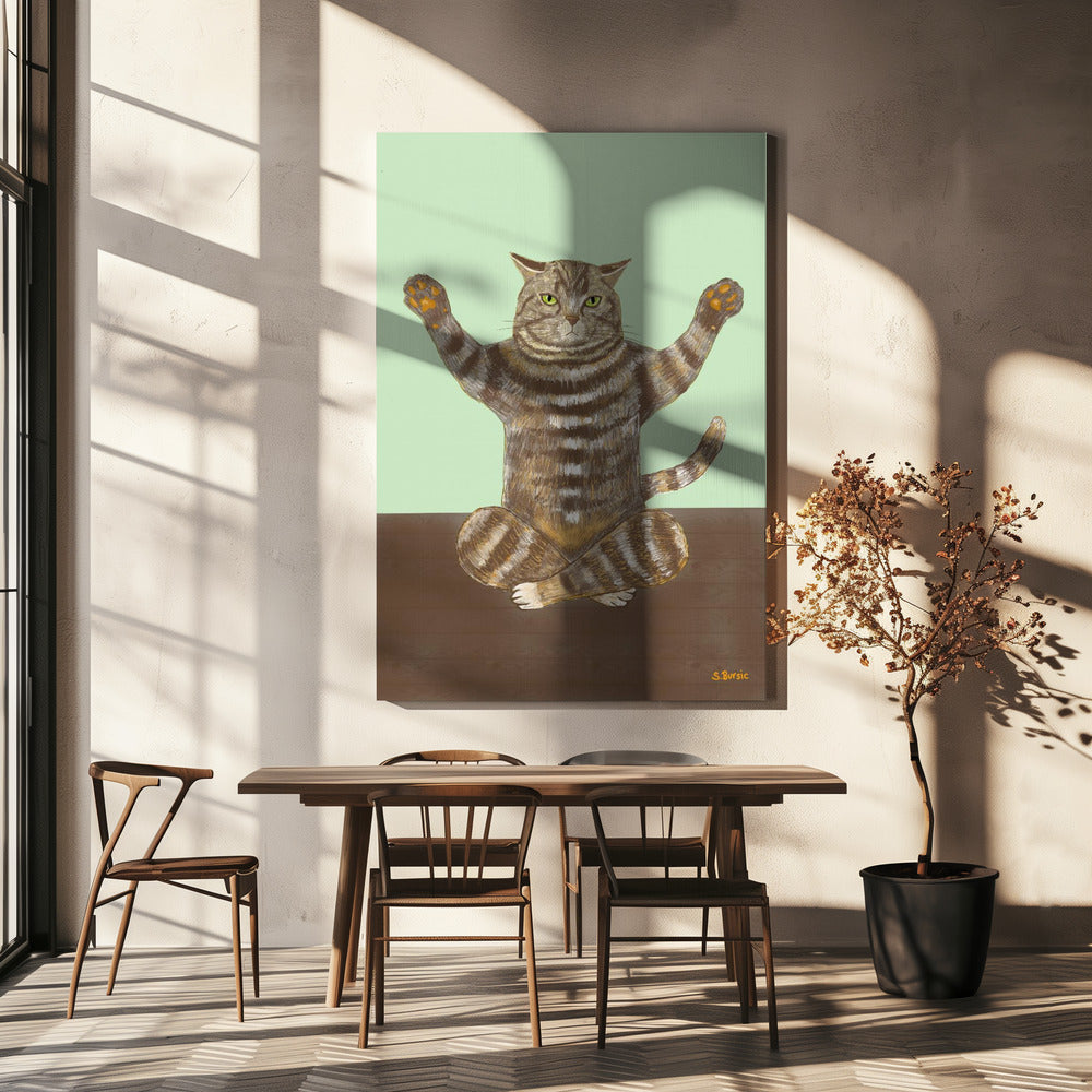 Yoga Kat Lichtgroene Achtergrond | Canvas