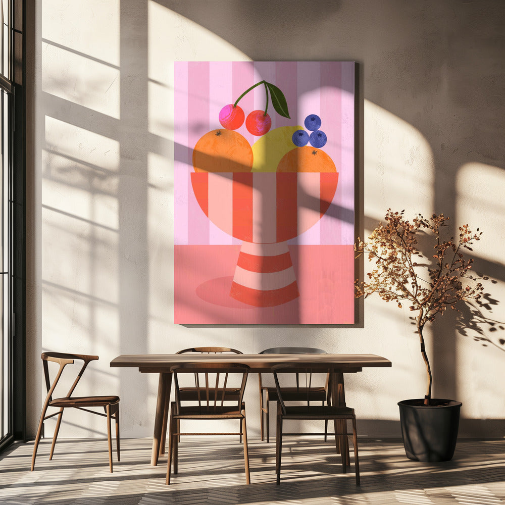 Fruit in gestreepte schaal | Canvas