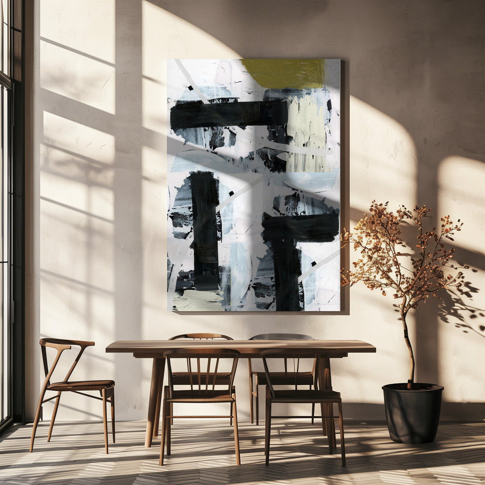 Zwart-wit en goud abstract 1 | Canvas
