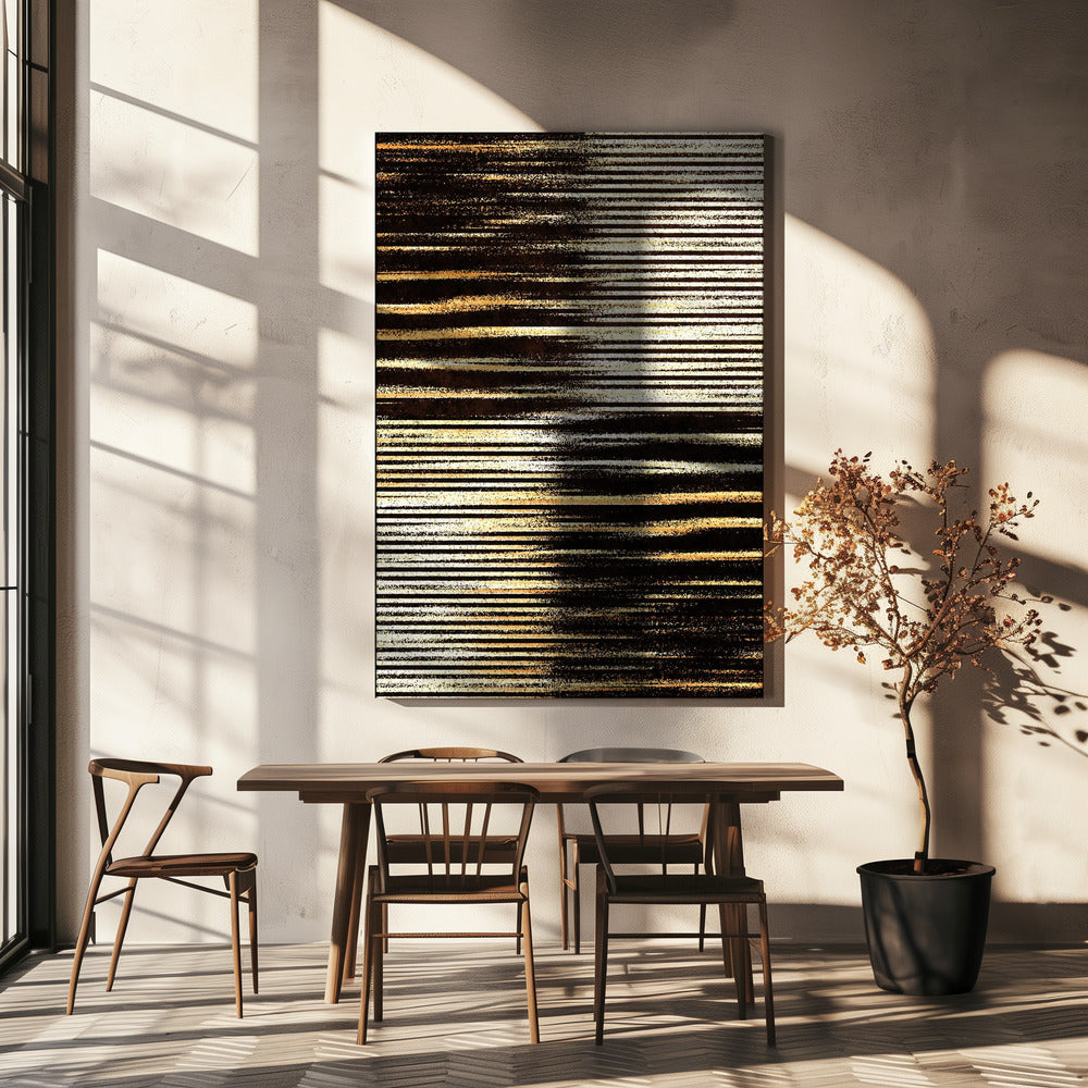 Zwarte en gouden horizontale lijnen | Canvas