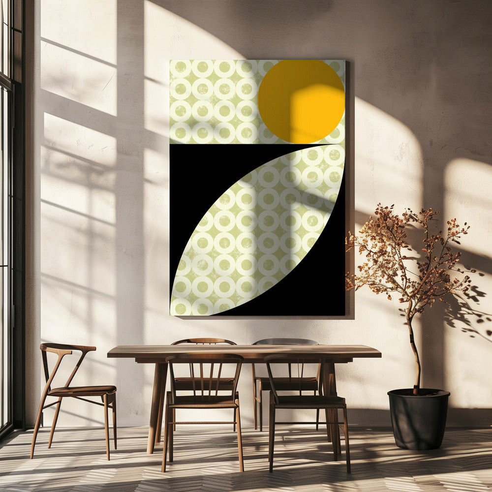 Geometrische vormen met een opvallende gele cirkel | Canvas