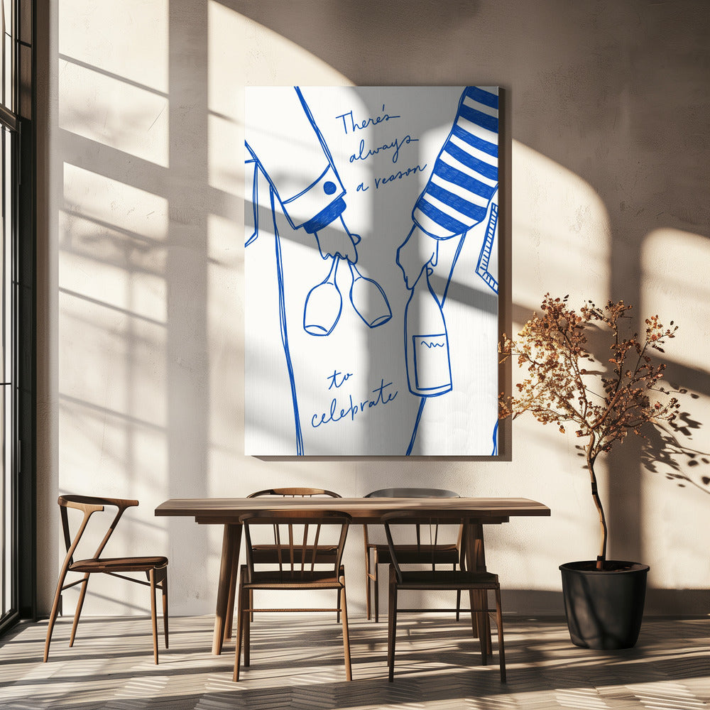 Vrouw met wijnfles en wijnglas (blauw) - Wine Vin Femme Bleu | Canvas