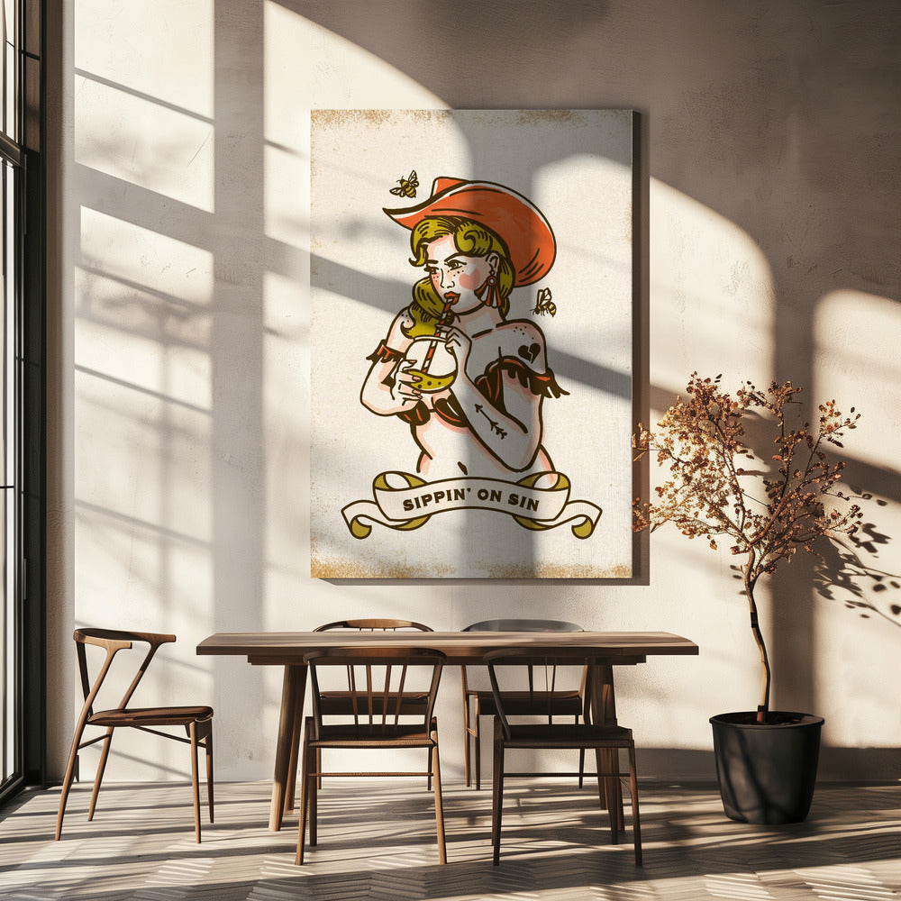 Sippin On Sin schattige en pittige cowgirlkunst | Canvas