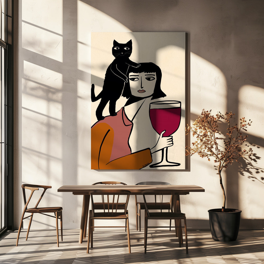 Wijn- en kattenliefhebber | Canvas