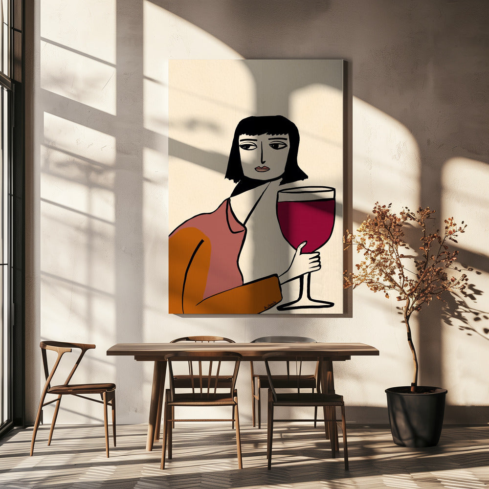 Ladying drinkt wijn | Canvas
