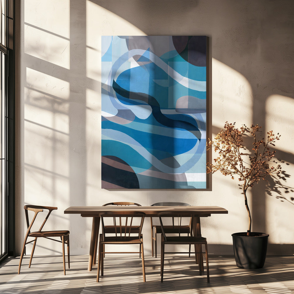Abstracte blauwe en neutrale wervelende vormen 1 | Canvas