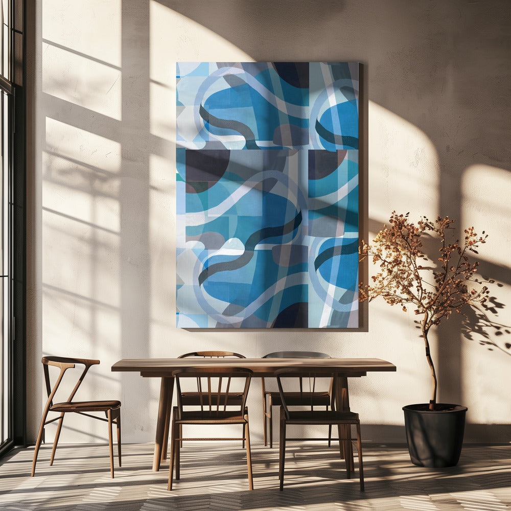 Abstracte blauwe en neutrale wervelende vormen 3 | Canvas