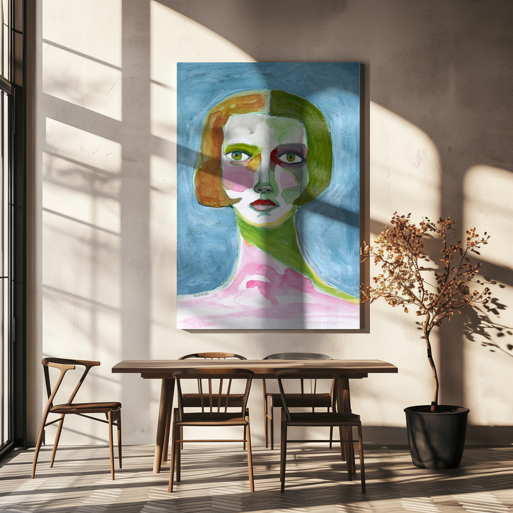 Dame met bobkapsel blauw | Canvas