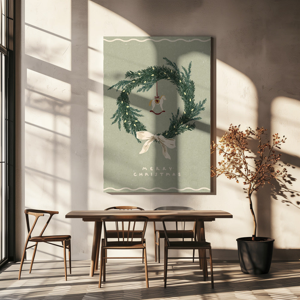 Paarden speelgoed op kerstkrans met strik | Canvas