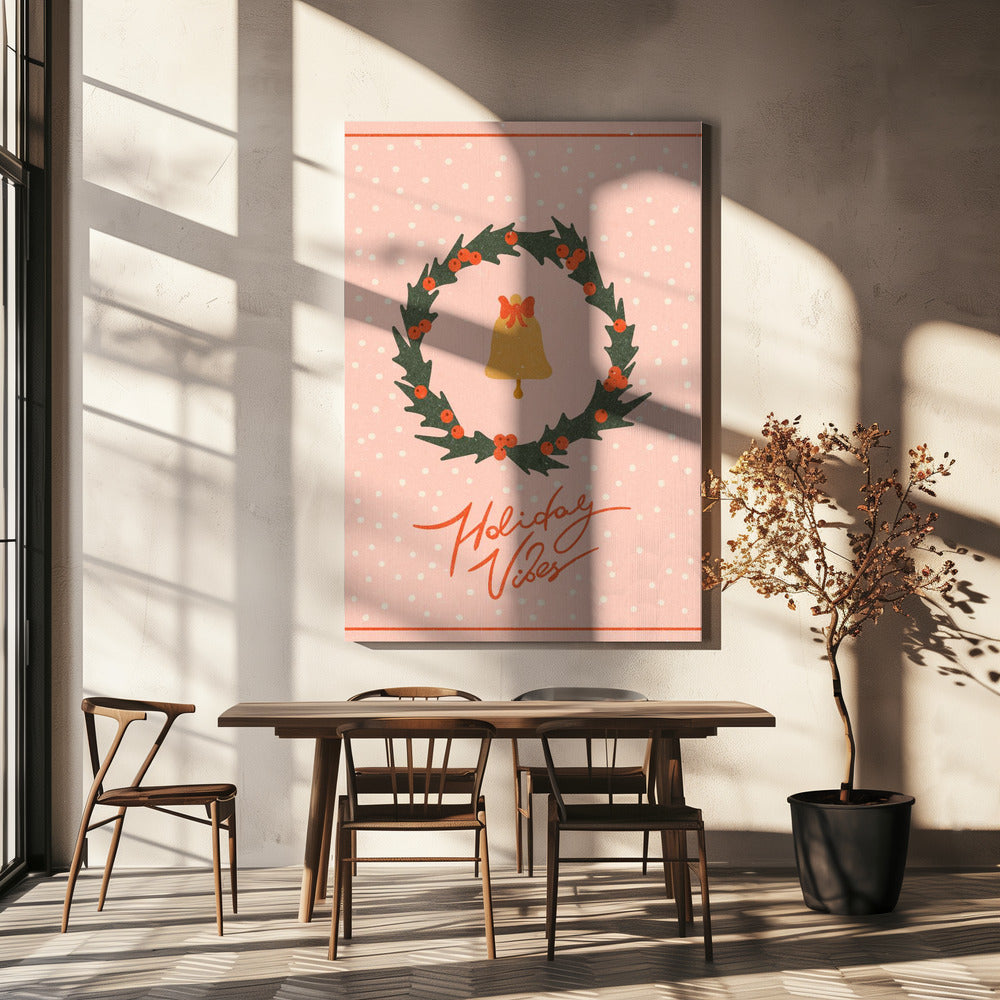 Kerstkrans met bel en strik | Canvas
