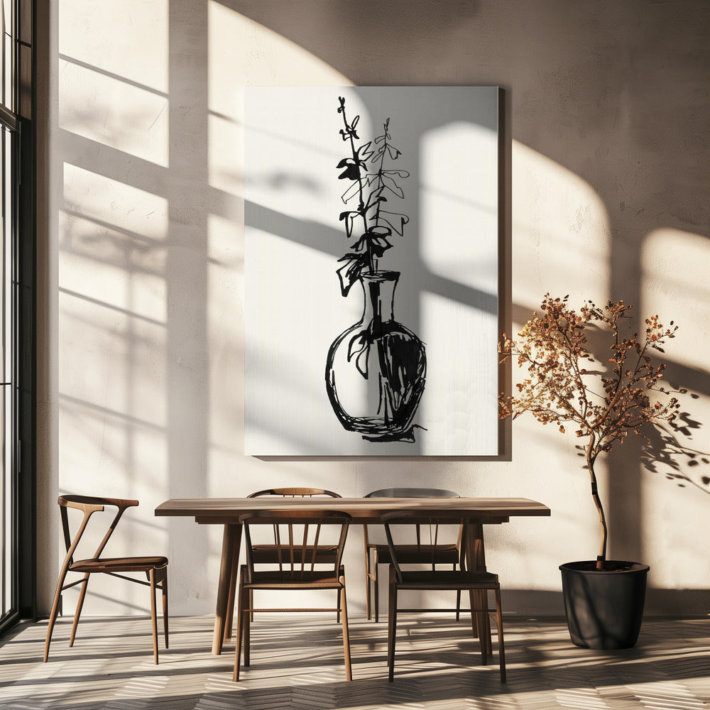 Bladeren in een vaas inktschets | Canvas